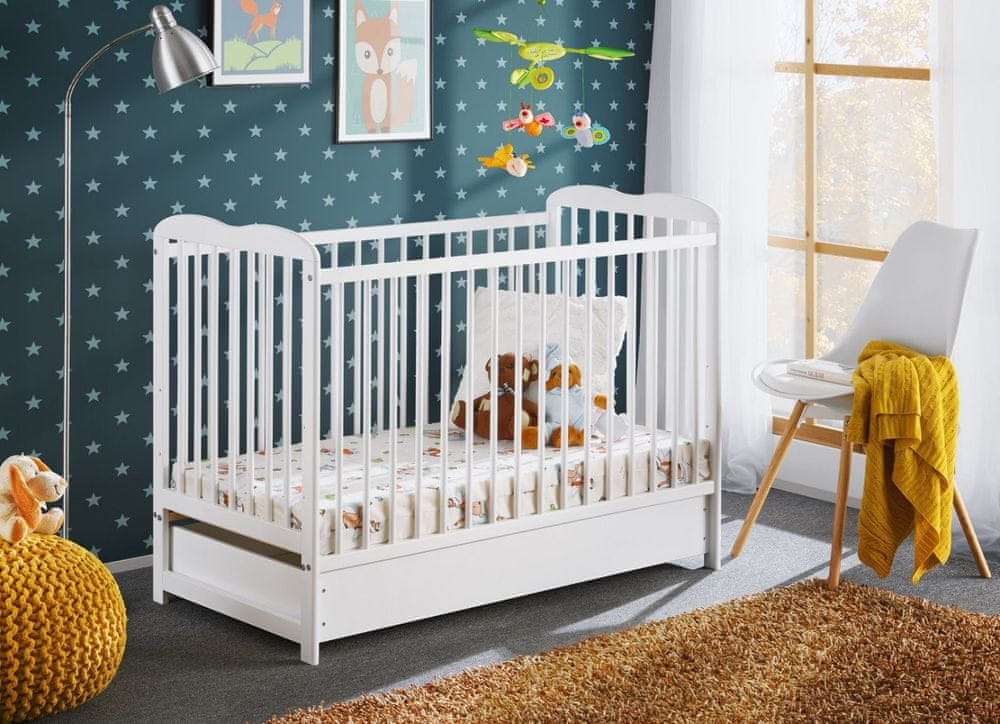Veneti Postieľka pre bábätká s úložným priestorom a matracom FINA - 60x120, biela